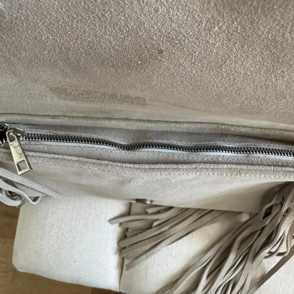 Zulia & Huipa Zina Fringe Shoulder Bag Suede & Cowhide Bone White Western